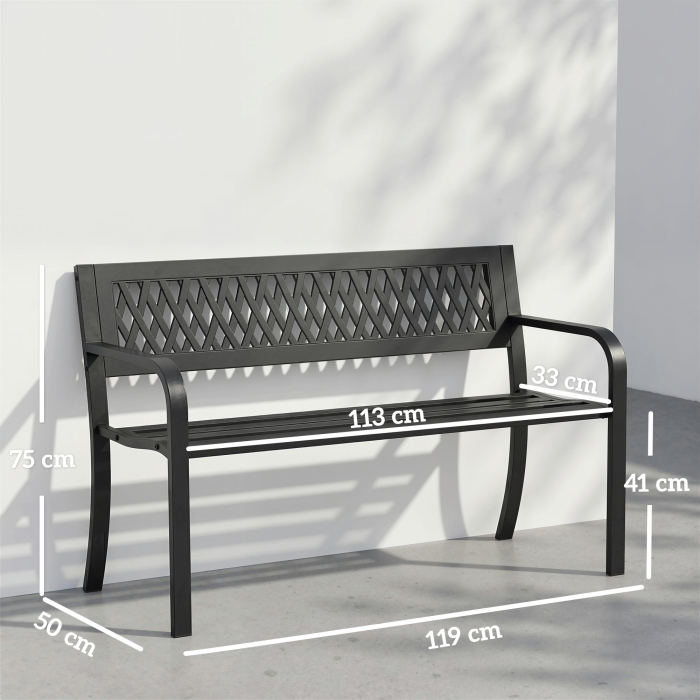  Banca de Gradina pentru Exterior, Banca de Patio cu Brate si sezut cu Lamele, 2 Locuri pentru Gradina, Parc, Balcon, Mobilier Exterior, Negru [3]