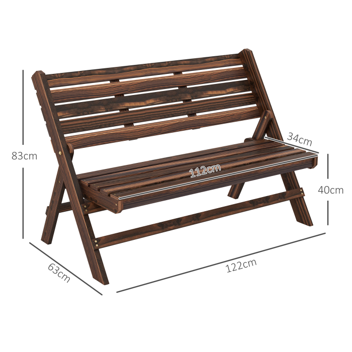  Banca de Gradina Pliabila pentru 2 Persoane cu sipci din Lemn de Pin, 122x63x83 cm, Carbonizat [3]