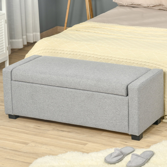 Banca dormitor  cu Compartiment de Depozitare din Tesatura, 120x50x44cm - Gri [2]