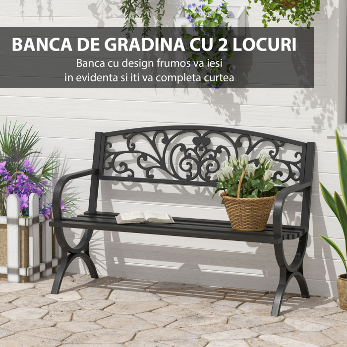  Banca Exterior Fonta 127×60×85 cm, Neagra [4]