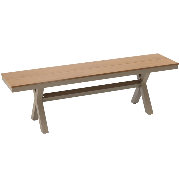 Banca gradina aluminiu sezut aspect lemn maxim 200 kg, 150x36x47 cm, rezistenta intemperii, bej [5]