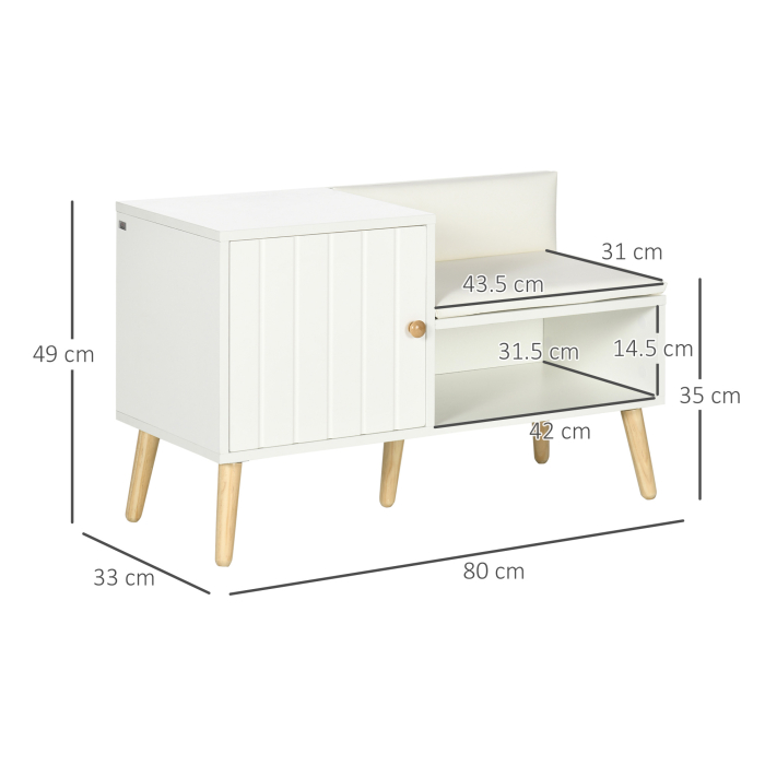  Banca Pantofi - 80×33×49 cm, Alba cu sezut & Spatiu Depozitare [3]