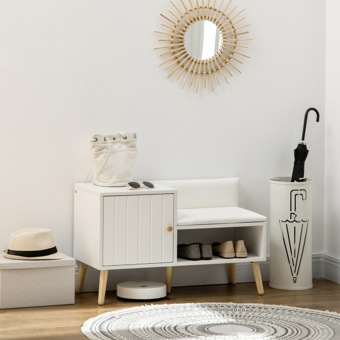  Banca Pantofi - 80×33×49 cm, Alba cu sezut & Spatiu Depozitare [2]
