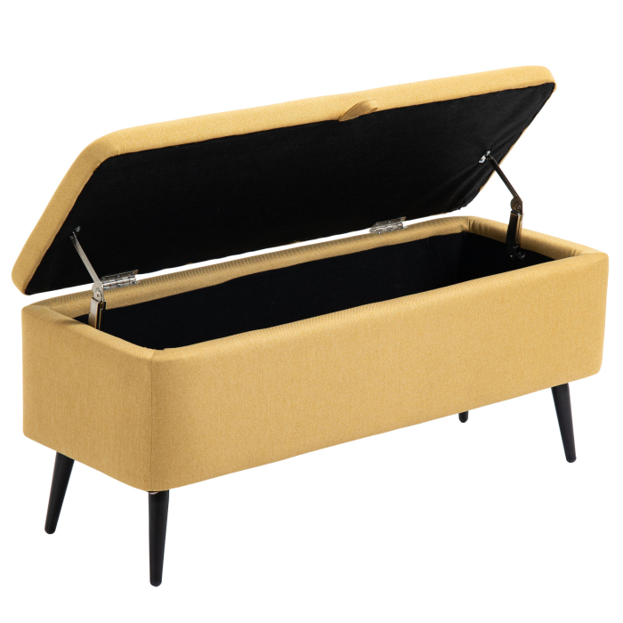  Banca pentru Capatul Patului cu Spatiu de Depozitare si Tapiterie din Poliester Galben, 101x38.5x44.5 cm [9]