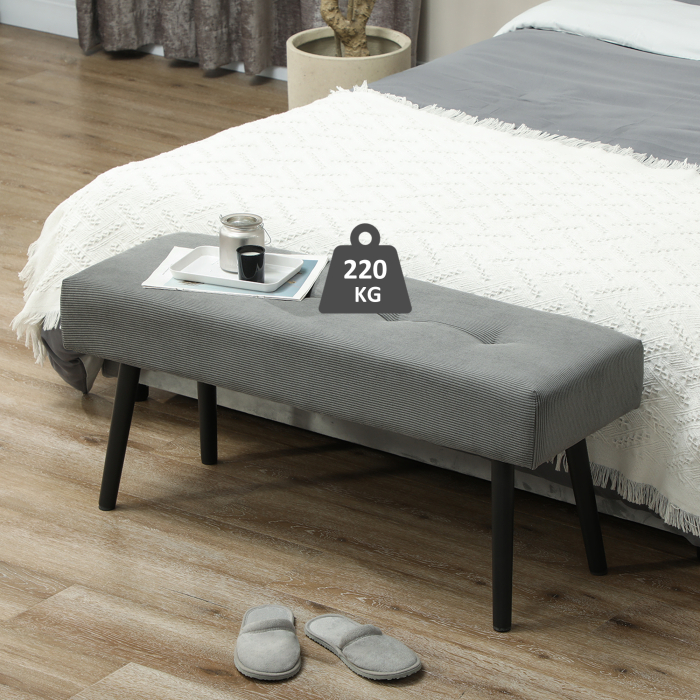  Banca pentru capatul patului matlasata din material textil cu efect catifelat cu nervuri si otel, 100x36x45 cm, gri [2]