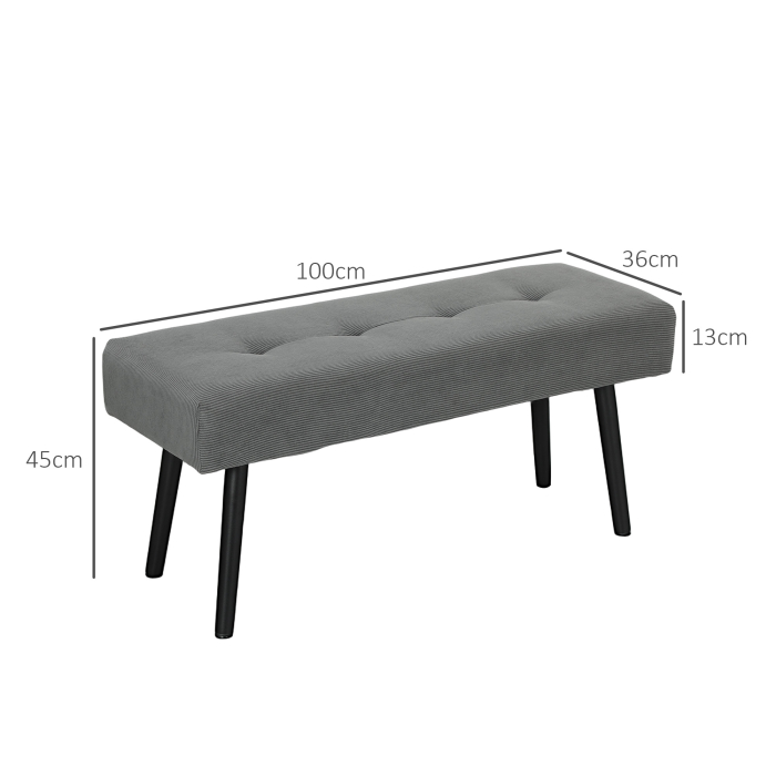  Banca pentru capatul patului matlasata din material textil cu efect catifelat cu nervuri si otel, 100x36x45 cm, gri [3]