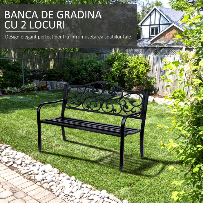  Banca pentru exterior din metal, 127x60x89cm, negru [4]
