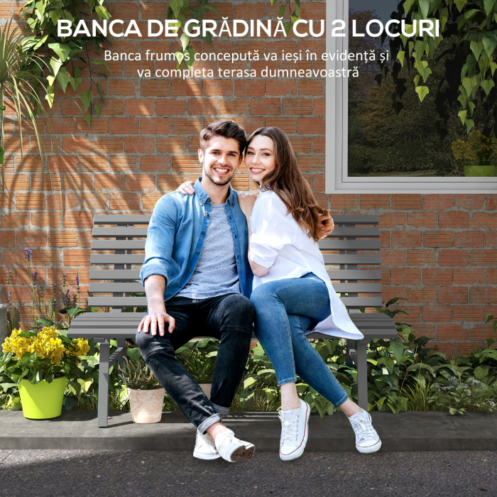  Banca pentru Gradina, Banca de Exterior pentru Terasa cu sezut si Spatar cu Lamele, 123x67x79 cm, Verde [4]