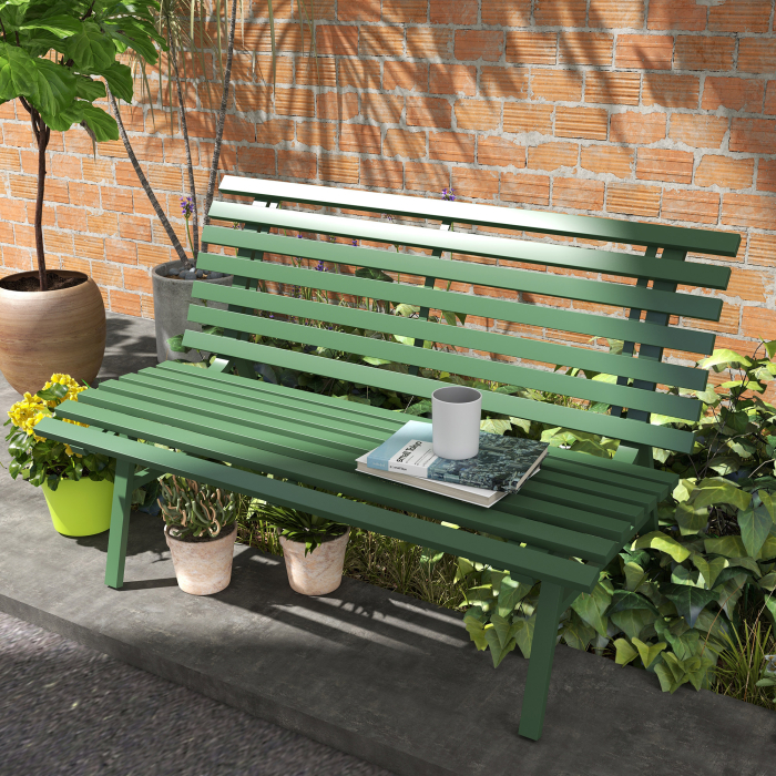  Banca pentru Gradina, Banca de Exterior pentru Terasa cu sezut si Spatar cu Lamele, 123x67x79 cm, Verde [2]