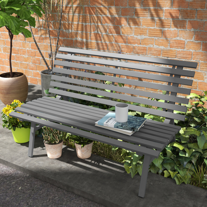  Banca pentru Gradina, Banca de Exterior pentru Terasa cu sezut si Spatar cu Lamele, 123x67x79 cm, Verde [2]