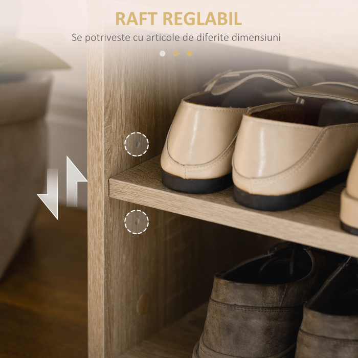  Banca pentru Pantofi cu 3 Compartimente, Spatiu Ascuns si sezut din Piele PU, 80x30x43 cm, Lemn Natural [7]