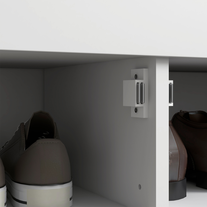  Banca pentru pantofi cu raft interior reglabil pe 3 niveluri, din MDF si material textil cu aspect de in, 90x36x50 cm, alb si gri [9]