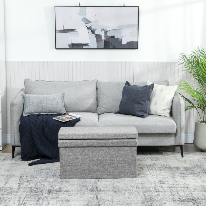  Banca Pliabila cu Spatar si Compartiment de 77L, Acoperire din tesatura, 76x50x73 cm, Gri [7]