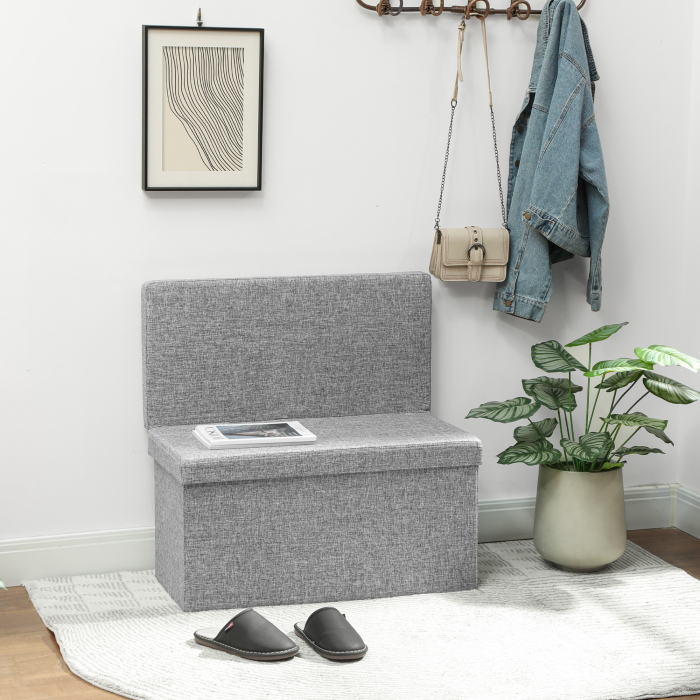  Banca Pliabila cu Spatar si Compartiment de 77L, Acoperire din tesatura, 76x50x73 cm, Gri [2]