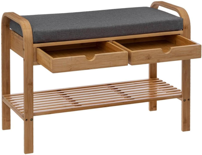 Banca suport pantofi 5Five cu 2 sertare, bambus, 74x34x55 cm, bej [4]