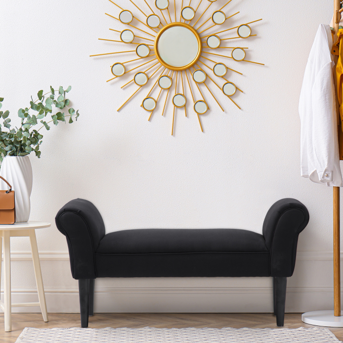  Banca Tapitata pentru Capatul Patului cu Brate Rulate, 102x35x51cm, Negru [8]