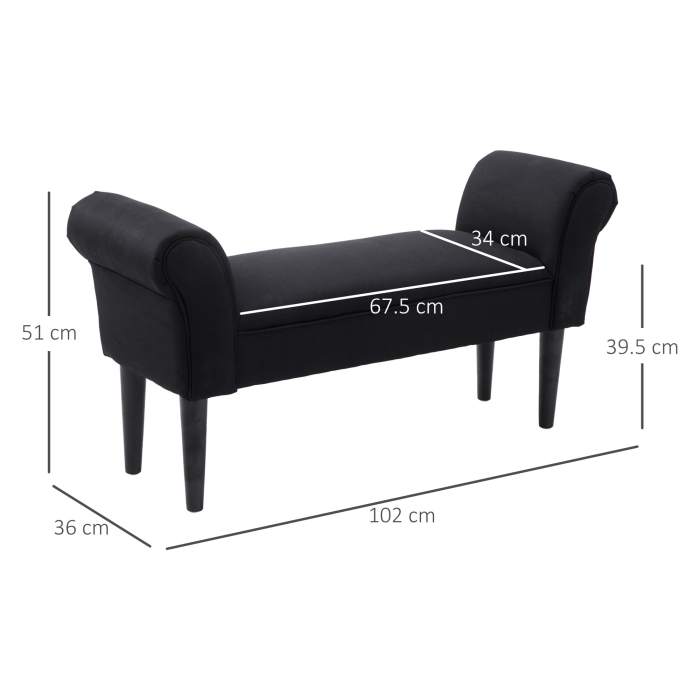  Banca Tapitata pentru Capatul Patului cu Brate Rulate, 102x35x51cm, Negru [3]