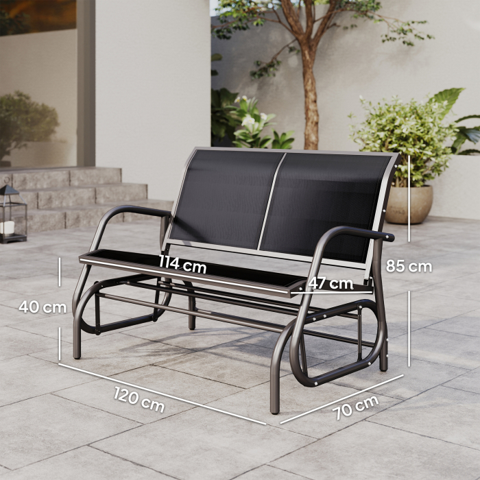  Banca Tip Leagan 2 Locuri din Metal, Negru, 123x70x87 cm [3]