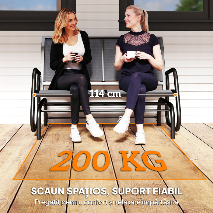  Banca Tip Leagan 2 Locuri din Metal, Negru, 123x70x87 cm [7]