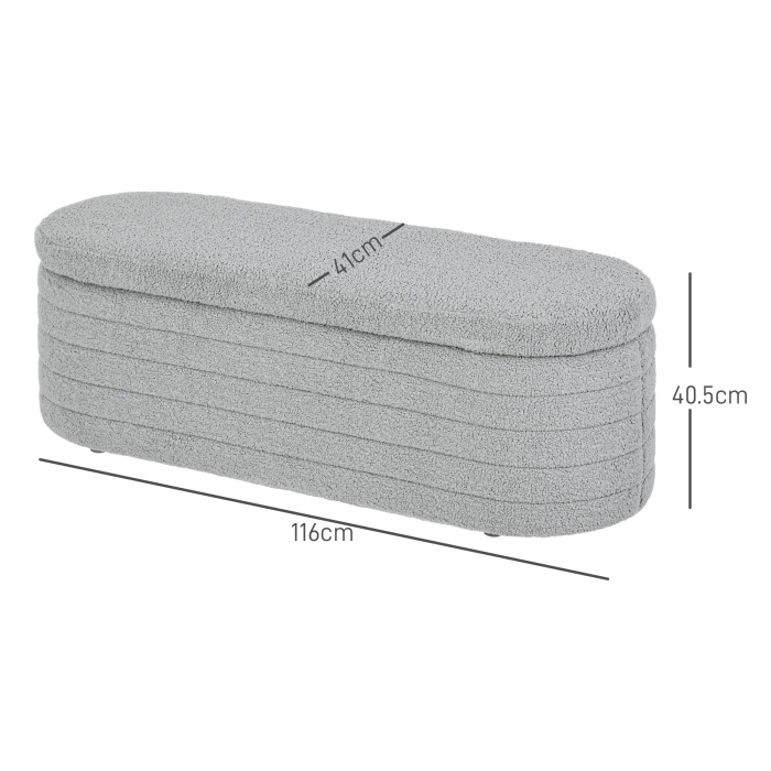  Bancheta Tapiţata cu Spaţiu de Depozitare si Picioare din Lemn de Eucalipt, 116x41x40.5 cm, Gri Deschis [3]