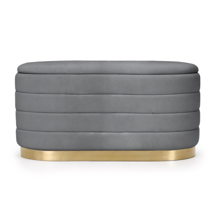Bancheta tip puf cu depozitare, tapiterie velur, 80x42x42 cm, gri [9]