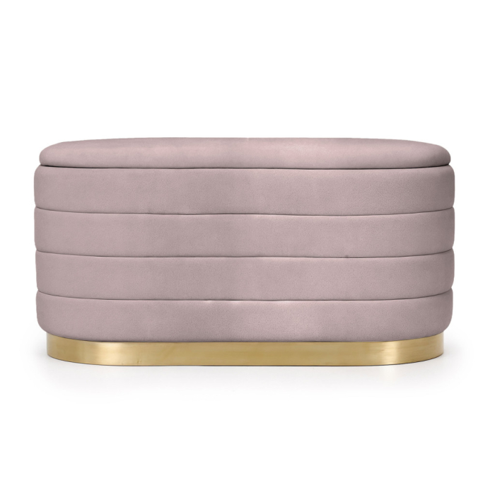 Bancheta tip puf cu depozitare, tapiterie velur, 80x42x42 cm, roz pudrat [9]