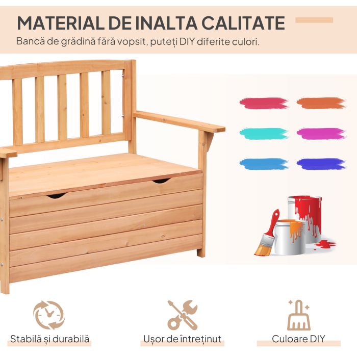  Bancuta de Gradina 2 Locuri cu Compartiment Recipient in Lemn, 112x58x84 cm [6]