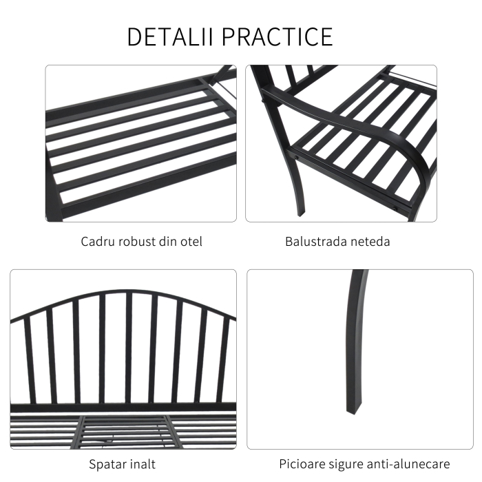  Bancuta de Gradina In Fier Forjat cu Dungi Negru [5]