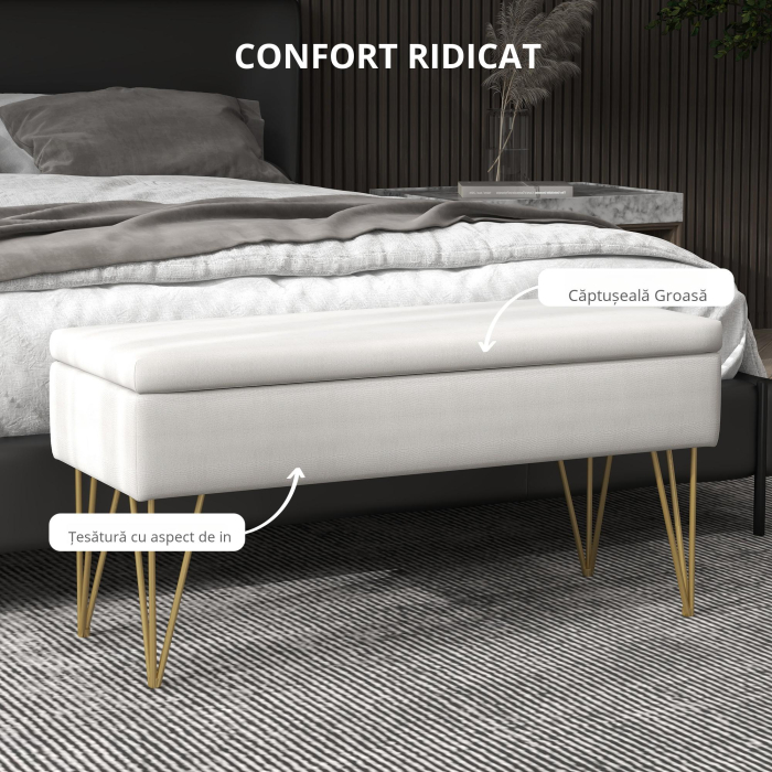  Bancuta Otoman 100 cm - Tapitata cu Depozitare & Picioare Elegante [6]