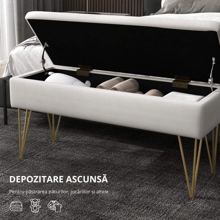  Bancuta Otoman 100 cm - Tapitata cu Depozitare & Picioare Elegante [7]