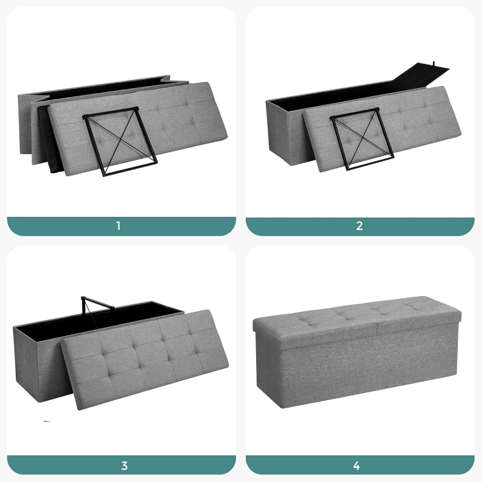 Bancuta pliabila cu capac si spatiu de depozitare, 120 litri, textil tip in, 110x38x38 cm, gri [2]