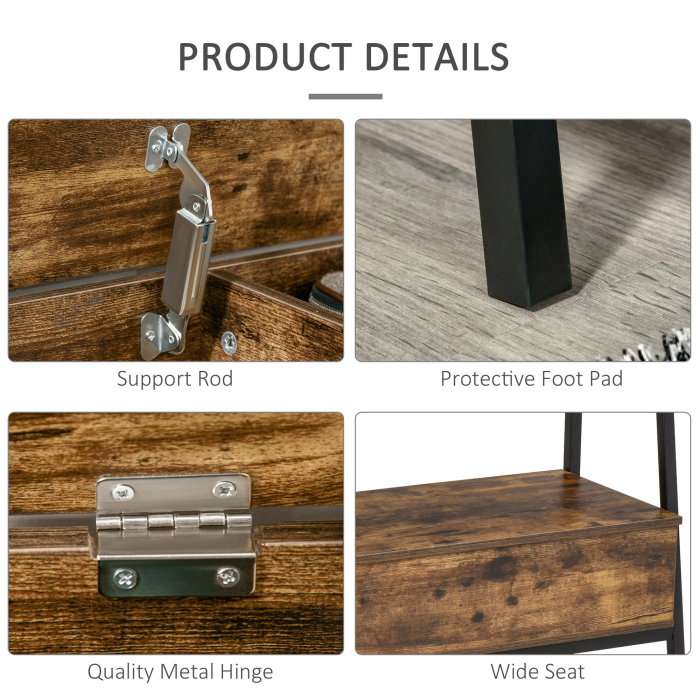  Bancuta Suport de pantofi din Lemn cu Economisire de Spatiu Stil Industrial 90x37x60cm [6]