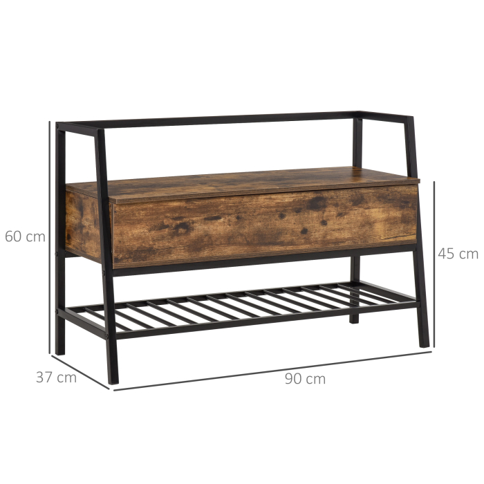  Bancuta Suport de pantofi din Lemn cu Economisire de Spatiu Stil Industrial 90x37x60cm [3]
