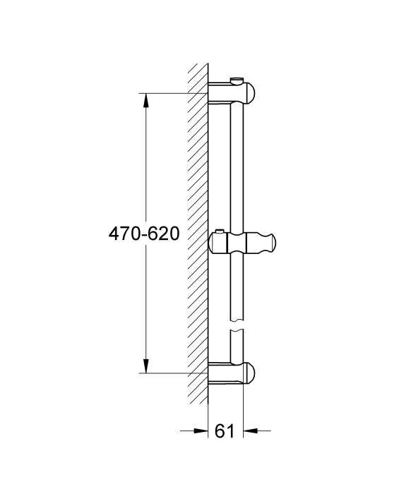 Bara de dus Grohe 27499000, 600 mm, 61 mm, universal, suport dus reglabil, pe perete, metal, ajustabil pe inaltime, Crom [2]