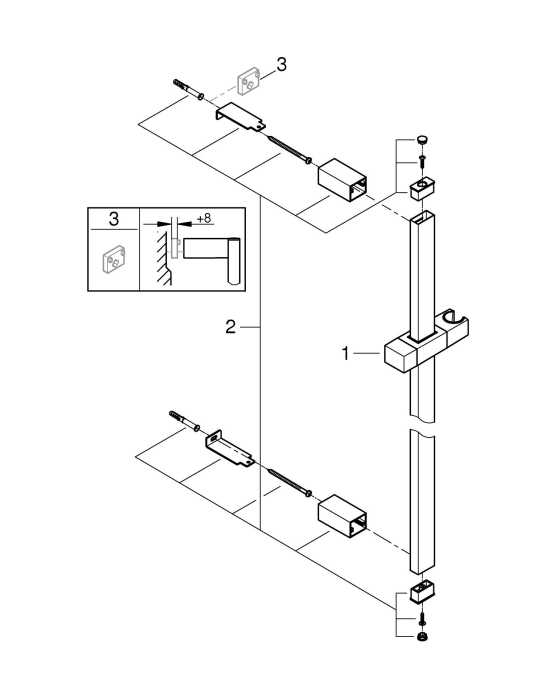 Bara dus Grohe 27892000, 620 mm, 73 mm, universal, suport dus reglabil, pe perete, plastic, metal, Crom [6]