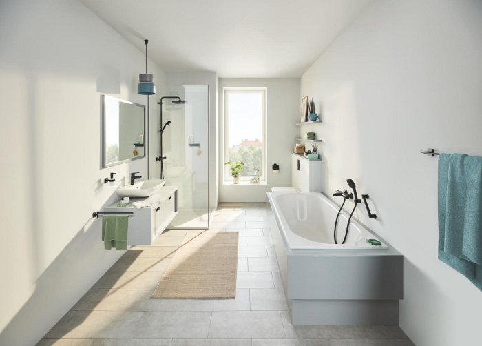 Bara prosop Grohe 409762430, 438 mm, 69 mm, 2 orificii instalare, 2 rafturi, pe perete, metal, Negru [4]