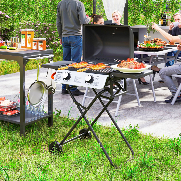  Barbecue pe Gaz 2 Arzatoare, 2 Rafturi, Capac si Termometru Negru [2]