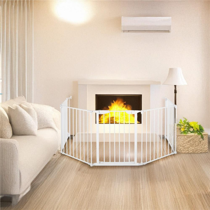 Bariera de protectie pentru copii, 318x75 cm, alba – 5 panouri, poarta cu blocare, montaj pe perete [3]