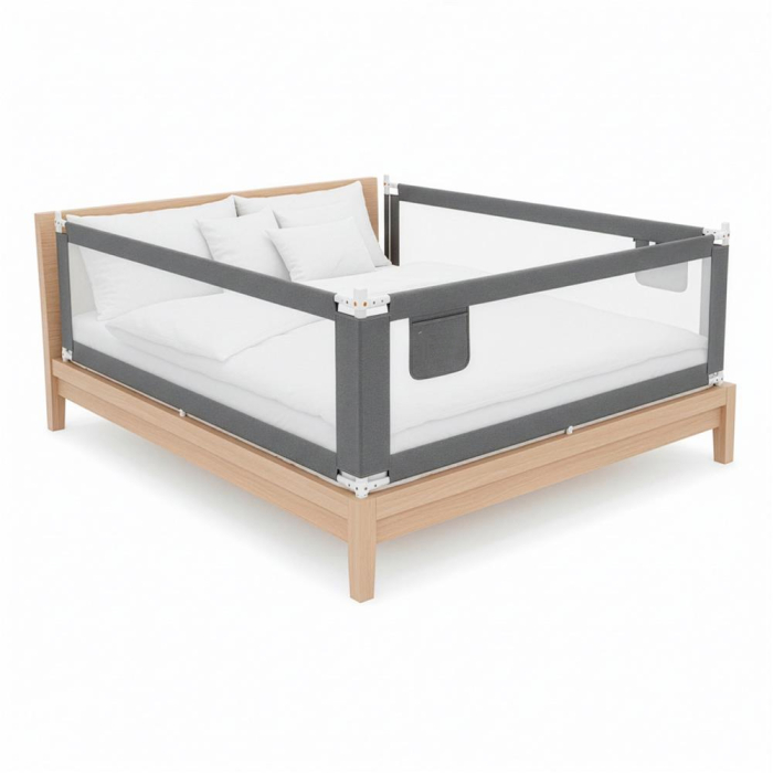 Bariera siguranta pat copii reglabila inaltime 75-95 cm, 158 cm latime, plasa respirabila, gri [10]
