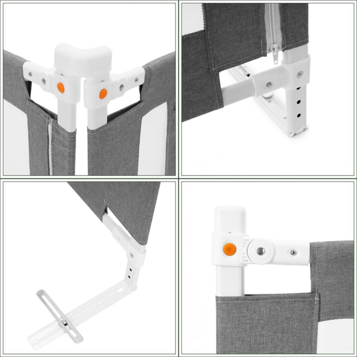 Bariera siguranta pat copii reglabila inaltime 75-95 cm, 158 cm latime, plasa respirabila, gri [18]