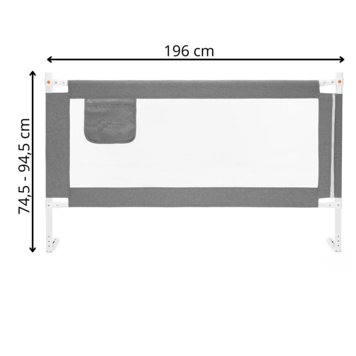 Bariera siguranta pat copii reglabila inaltime 75-95 cm, 196 cm latime, plasa respirabila, gri [20]
