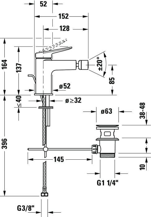 Baterie bideu Duravit WA2400001046, Wave, tip comanda monocomanda, marime s, tip instalare pe bideu, negru [2]