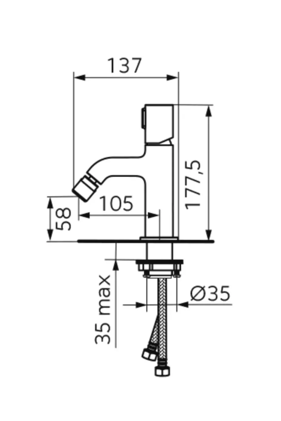 Baterie bideu FDesign Meandro FD1-MDR-6-11, 3/8'', marimea S, monocomanda, fara ventil, crom [2]