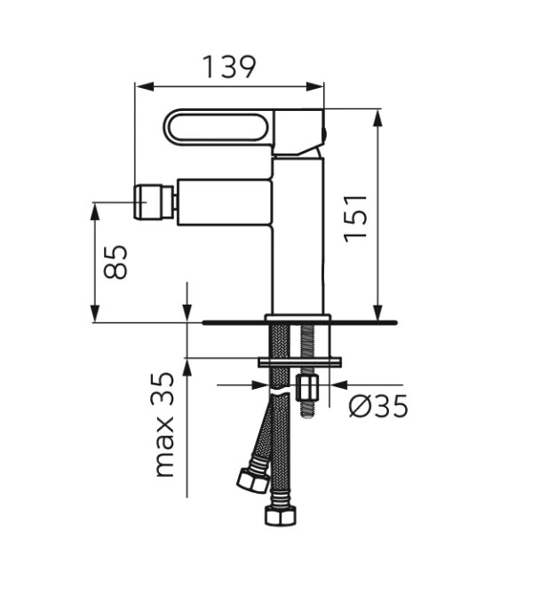 Baterie bideu FDesign Zaffiro FD1-ZFR-6-33, 3/8'', marimea M, monocomanda, aerator, ventil, mat, alb [2]