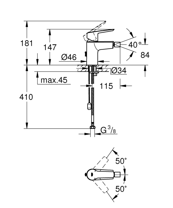 Baterie bideu Grohe 32281002, 1 bar, 34 mm, 147 mm, 111 mm, 390 mm, 1 orificii instalare, 3/8 dimensiune racord, Crom [5]