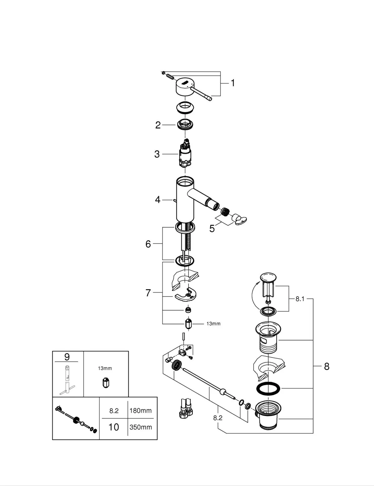 Baterie bideu Grohe Essence, S, 147 mm, ventil, lucios, cupru, 24178DA1 [4]
