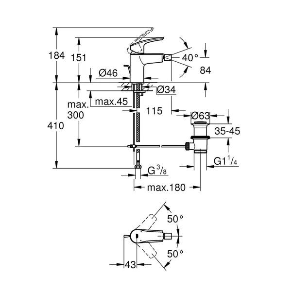 Baterie bideu Grohe Eurosmart New crom lucios monocomanda [2]