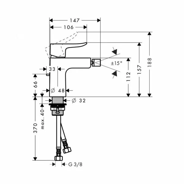 Baterie bideu Hansgrohe Metris monocomanda crom lucios [2]