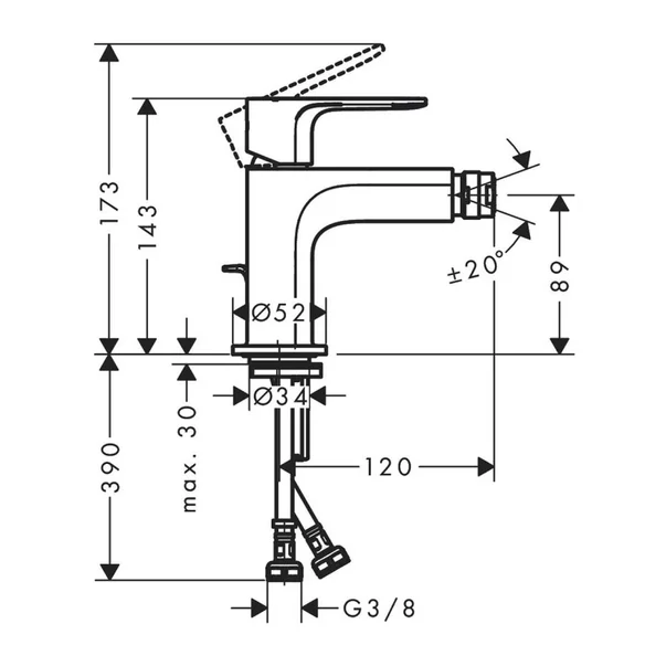 Baterie bideu Hansgrohe Rebris E negru mat cu ventil Pop-Up [2]