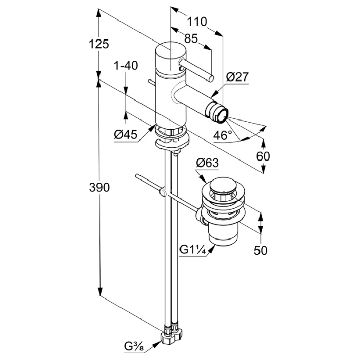 Baterie bideu Kludi, Bozz, cu ventil, crom [2]
